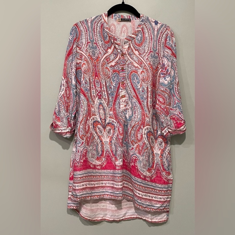 Julia Bergovich BOHO Women’s pastel colored Paisley Tunic Size Med